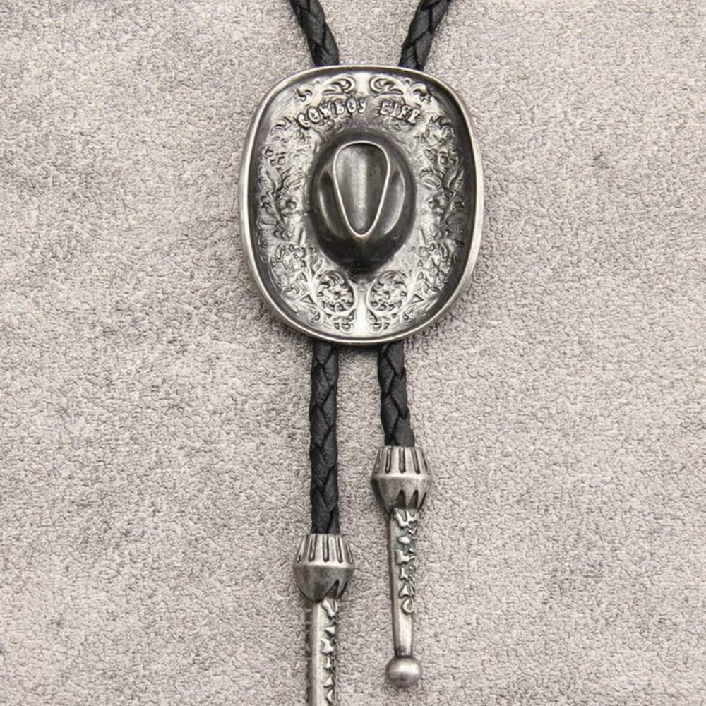 Elegant Black and Silver Western Hat Pendant Necklace - Picture 3 of 3